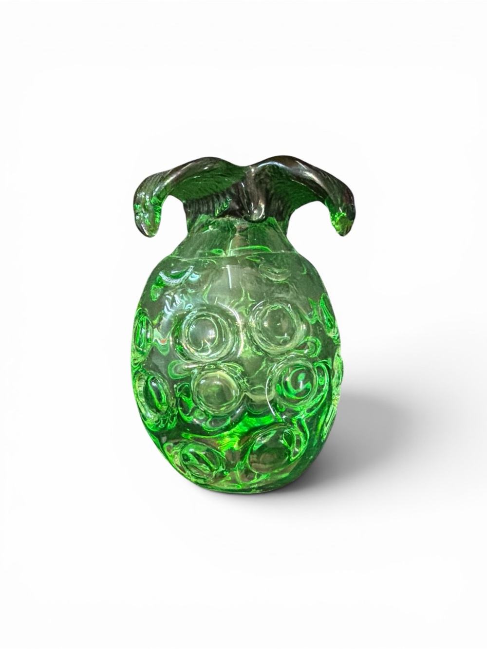 Vintage Unique Green Glass Heavy Pineapple Paperweight 4 inches tall